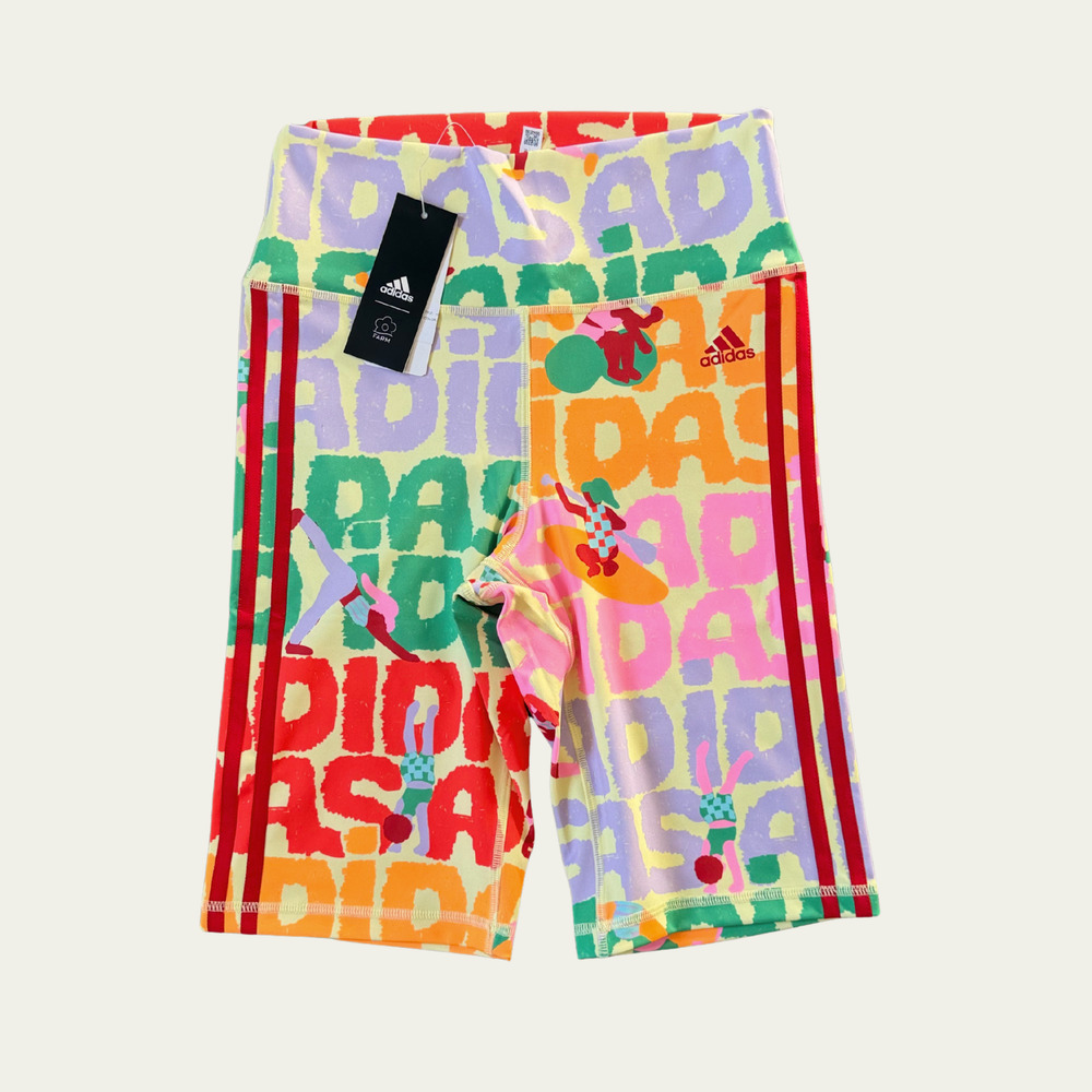 NWT Adidas FARM Rio Bike Shorts Pearl Citrine sz Medium Colorful Vibrant Collab - Picture 2 of 7